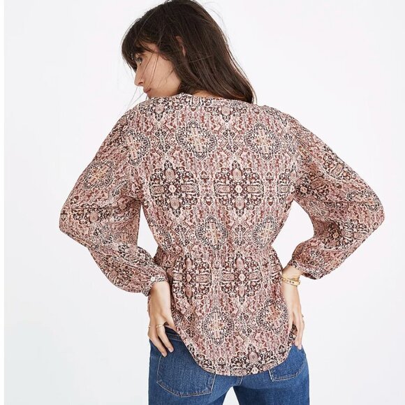Madewll Drawstring Waist Lined Top in Mauve Kaleidoscope Print EUC Size Small - Picture 3 of 7